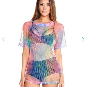 Fun rainbow fishnet top